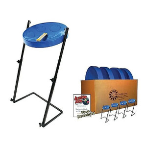 Panyard W1179 Jumbie Jam Educator Blue Steel Drum Pan 4-Pack with Metal Z-Floor Stand