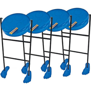 Panyard W1078 Jumbie Jam Educator Blue Steel Drum Pan 4-Pack with Tube Floor Stand and Fun Feet Base Panyard W1078 Jumbie Jam Educator Blue Steel Drum Pan 4-Pack with Tube Floor Stand and Fun Feet Base