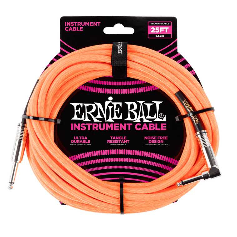 Ernie Ball 25' Braided Straight Instrument Cable - Neon Orange