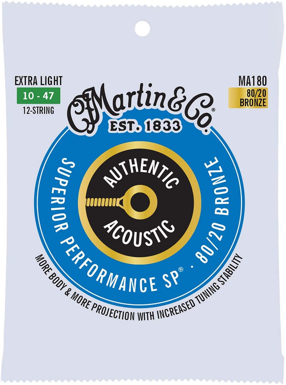 Martin Authentic Acoustic SP Guitar Extra Light Set -  Phosphor Bronze 12 String 10-47