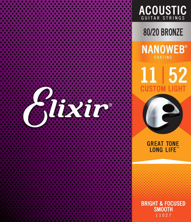 Elixir with Nanoweb Coating 80/20 Bronze Strings - Custom Light 11-52 Gauge