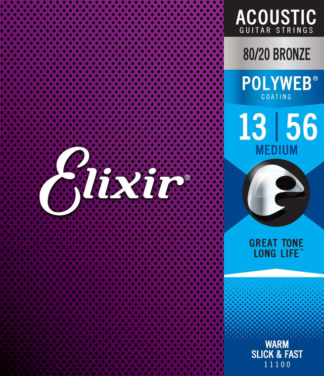 Elixir Polyweb Coated 80/20 Bronze Acoustic Strings - Medium 13-56 Gauge