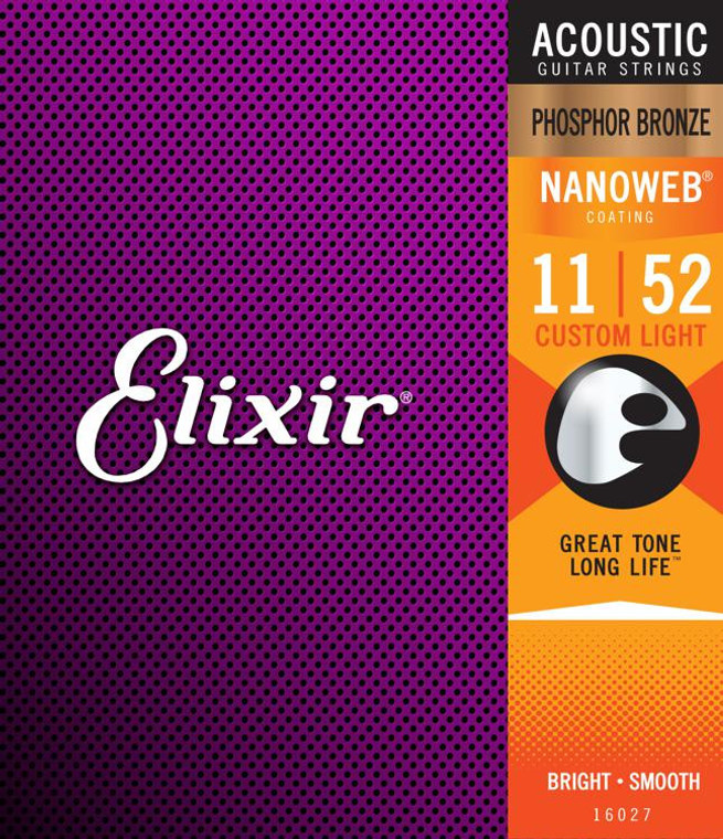 Elixir Strings Nanoweb Phosphor Bronze Acoustic Guitar Strings - .011-.052 Custom Light