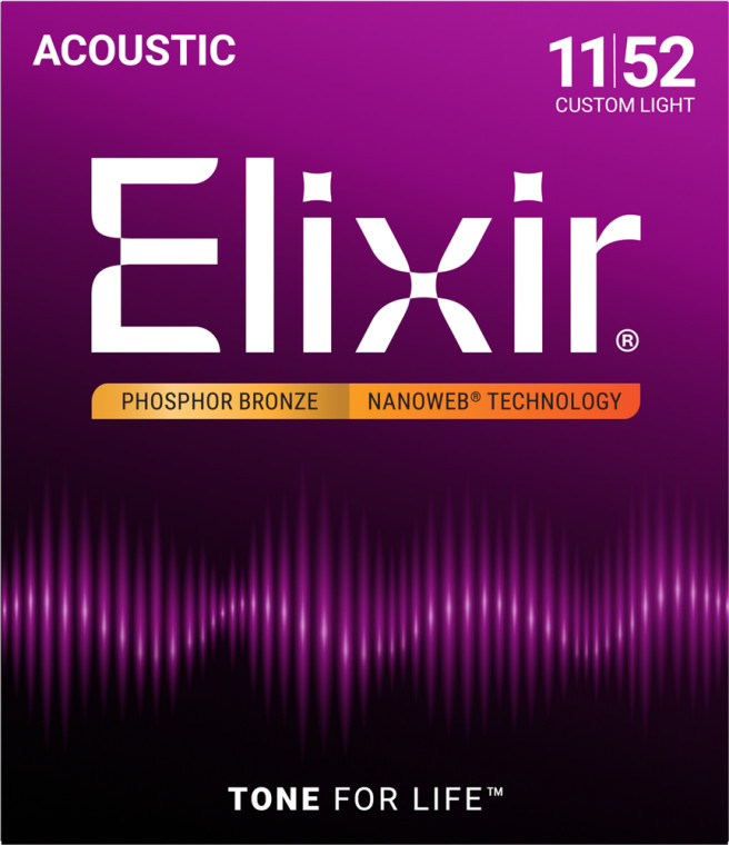 Elixir Strings Nanoweb Phosphor Bronze Acoustic Guitar Strings - .011-.052 Custom Light