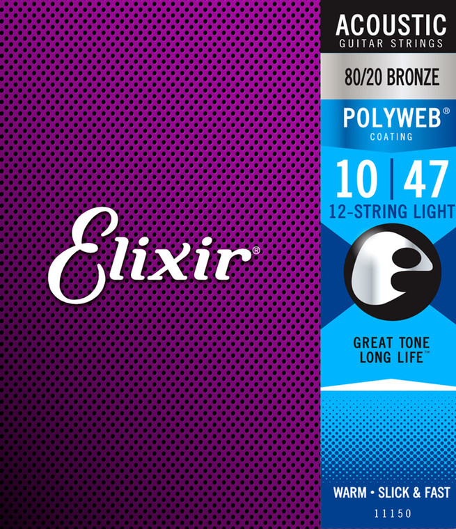 Elixir Polyweb Coated 80/20 Bronze 12 String Acoustic Guitar Strings - 10-47