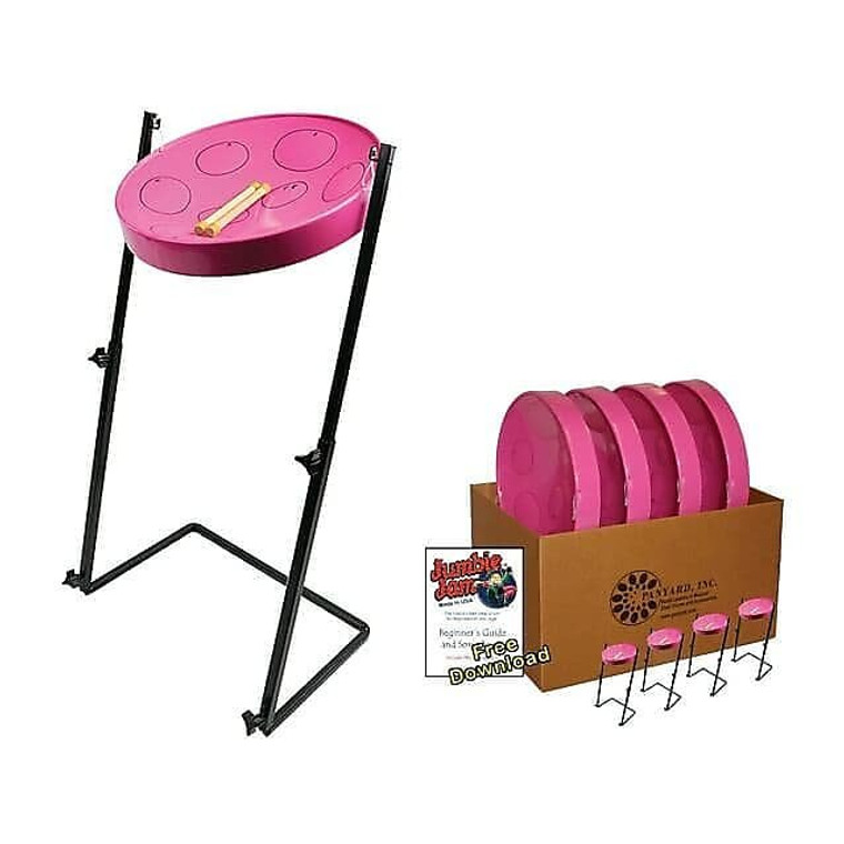 Panyard W1180 Jumbie Jam Educator Pink Steel Drum Pan 4-Pack with Metal Z-Floor Stand