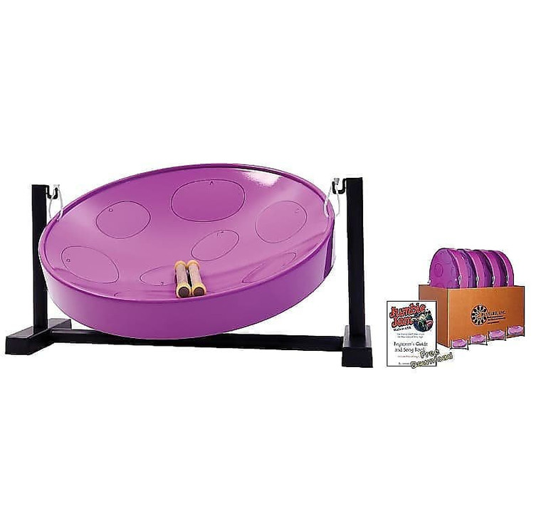 Panyard W1092 Jumbie Jam Educator Purple Steel Drum Pan 4-Pack with Metal Tube Table Stand