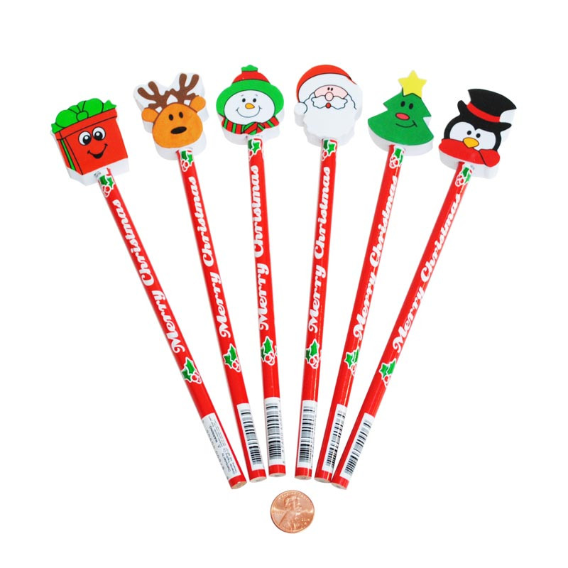 Christmas Pencils with Holiday Erasers Cute Christmas Prize!