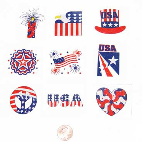 Glitter Patriotic Temporary Tattoos -- Glitzy Red, White, and Blue Tattoos