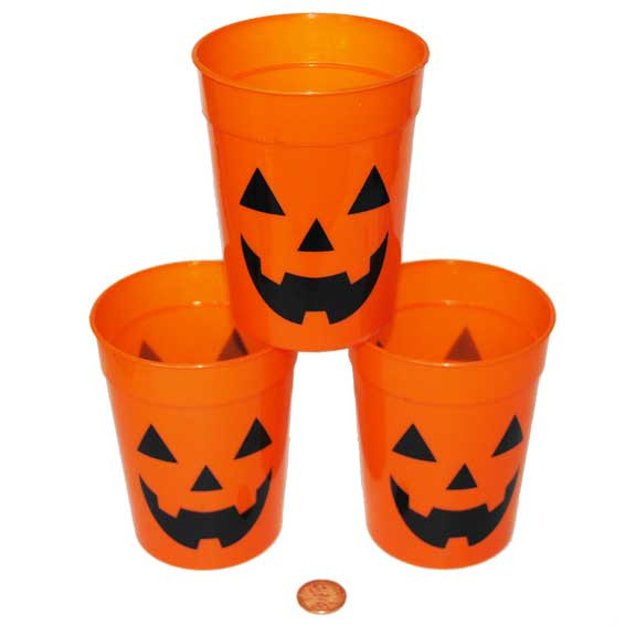 Plastic Halloween Cups Orange JackoLantern Design