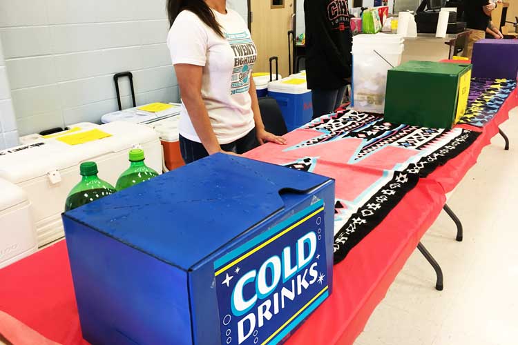 Carnival Food Signs on Drink Table with Beach Towels