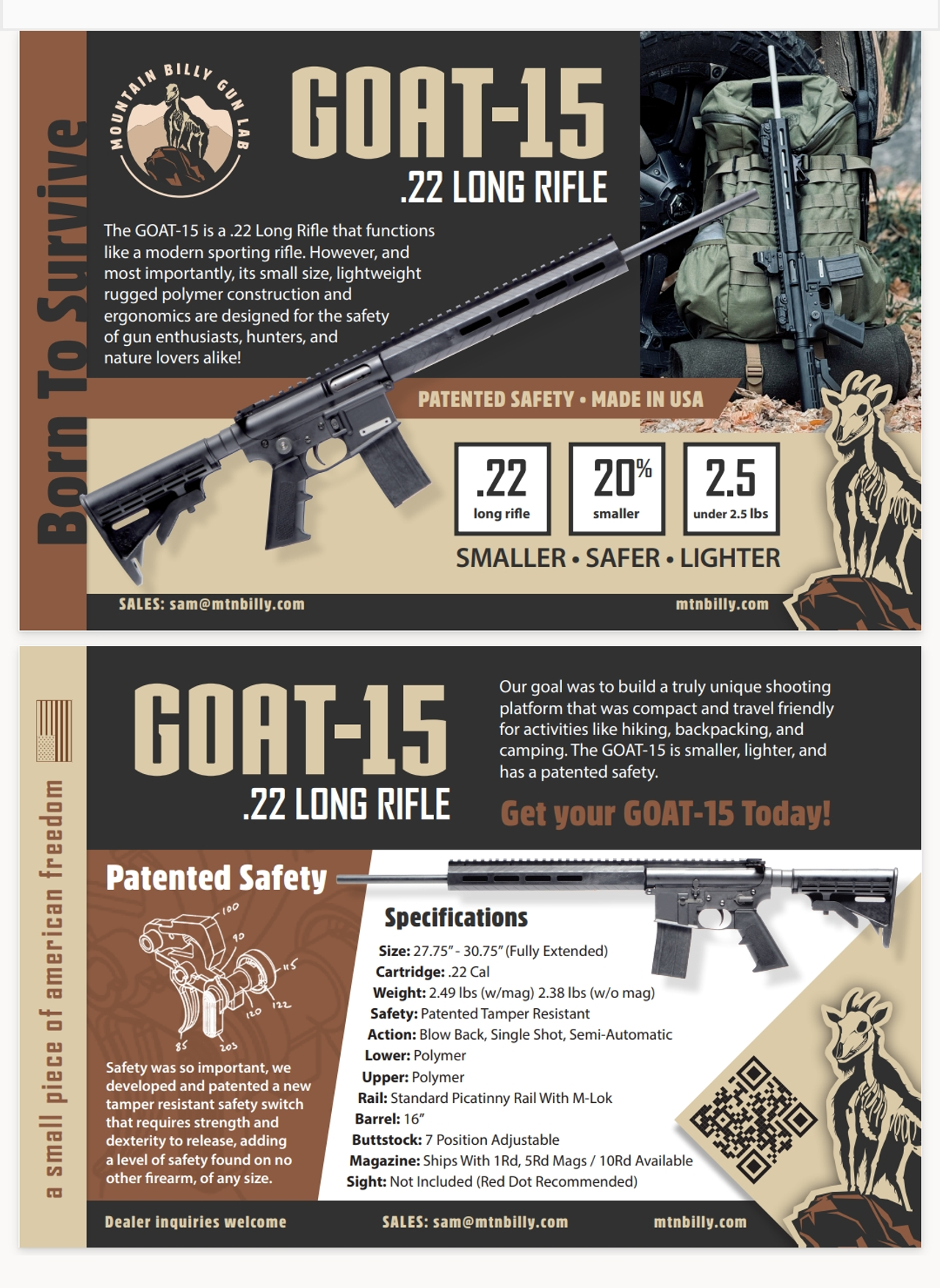 Mountain Billy Goat 15 For Sale Mountain Billy Gun Lab Goat-15 22LR Threaded Semi-Auto Long Rifle w/ M-Lok