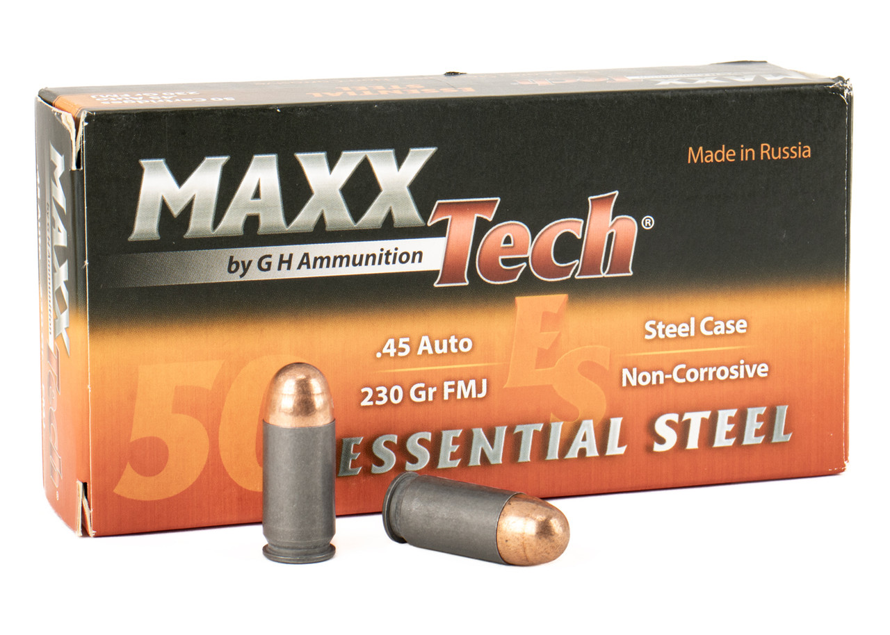 MaxxTech 45 ACP 230gr FMJ - Steel Case - 500 Rounds - Centerfire
