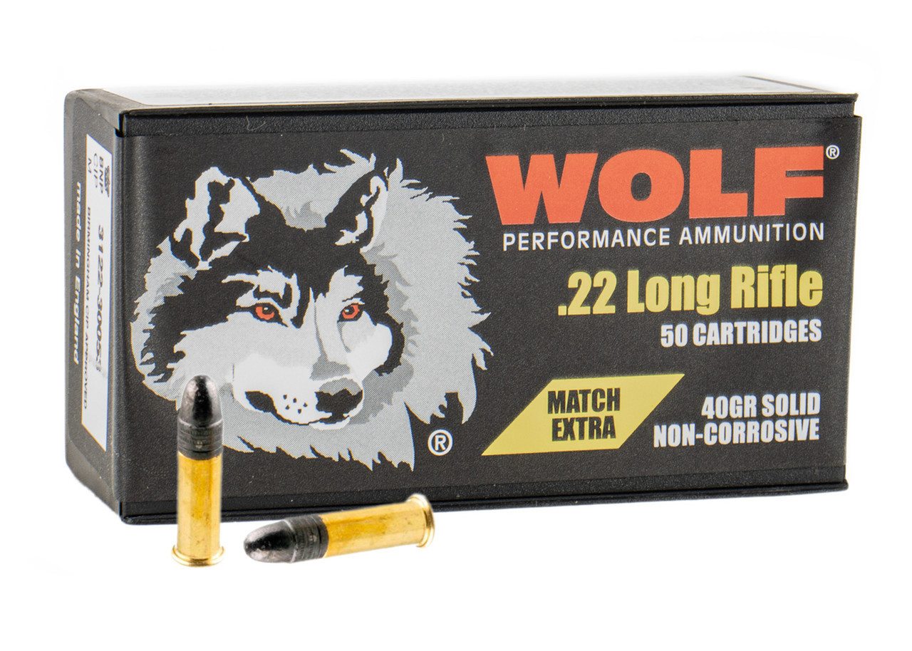 Wolf Match Extra 22 LR 40 gr Round Nose 500 Round Box - Centerfire