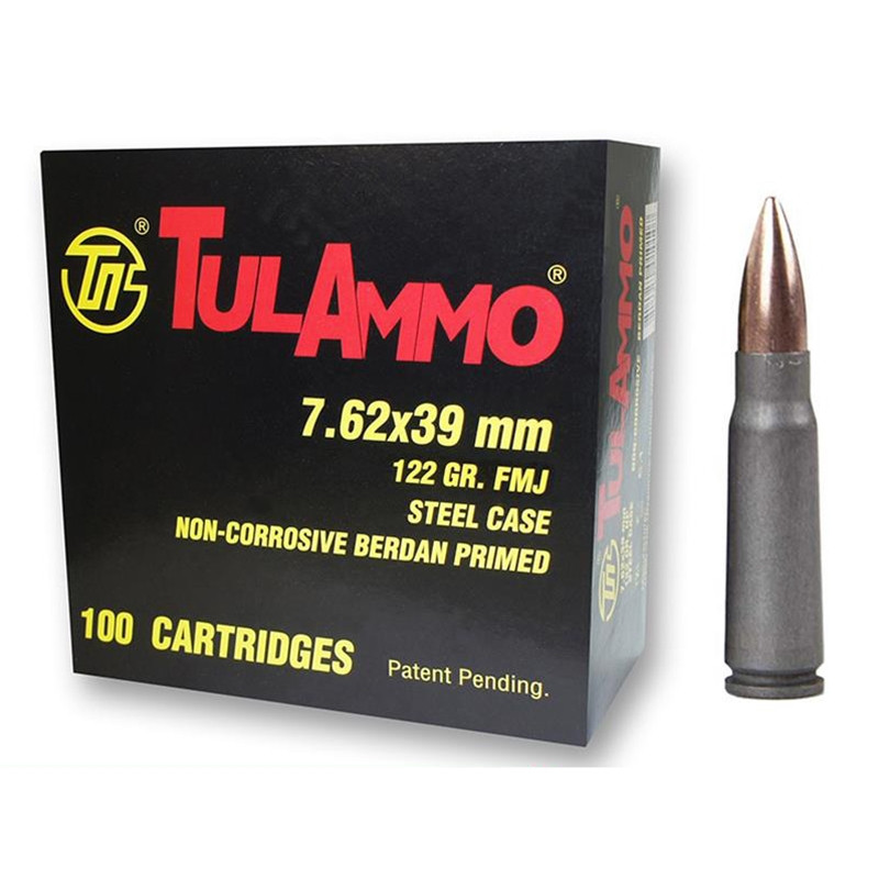 TulAmmo 7.62x39 FMJ 122GR Russian Mfg. Ammo 500rds - (5) 100rd