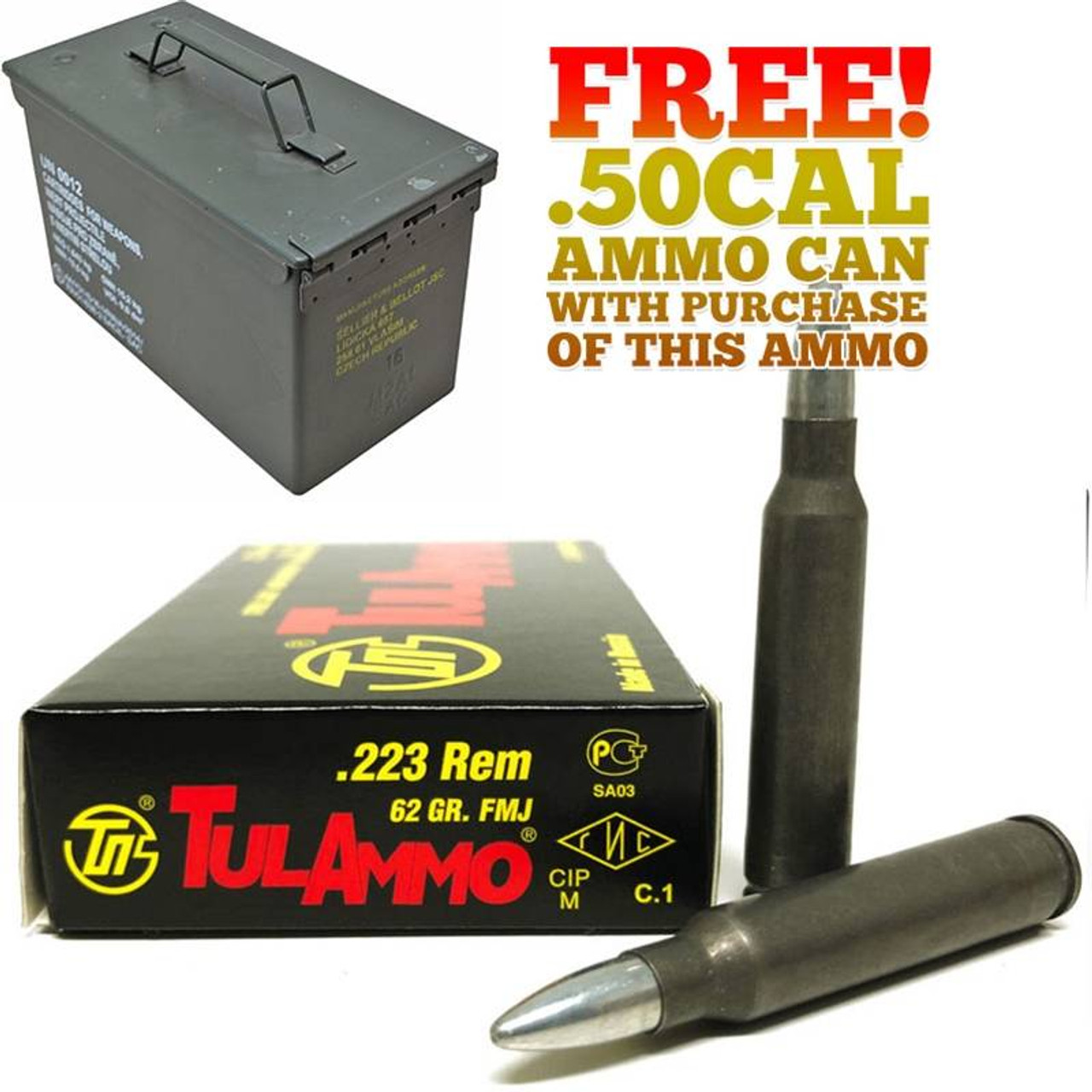 400rds Tulammo .223 Rem 62gr FMJ with FREE! Ammo Can - Centerfire Systems