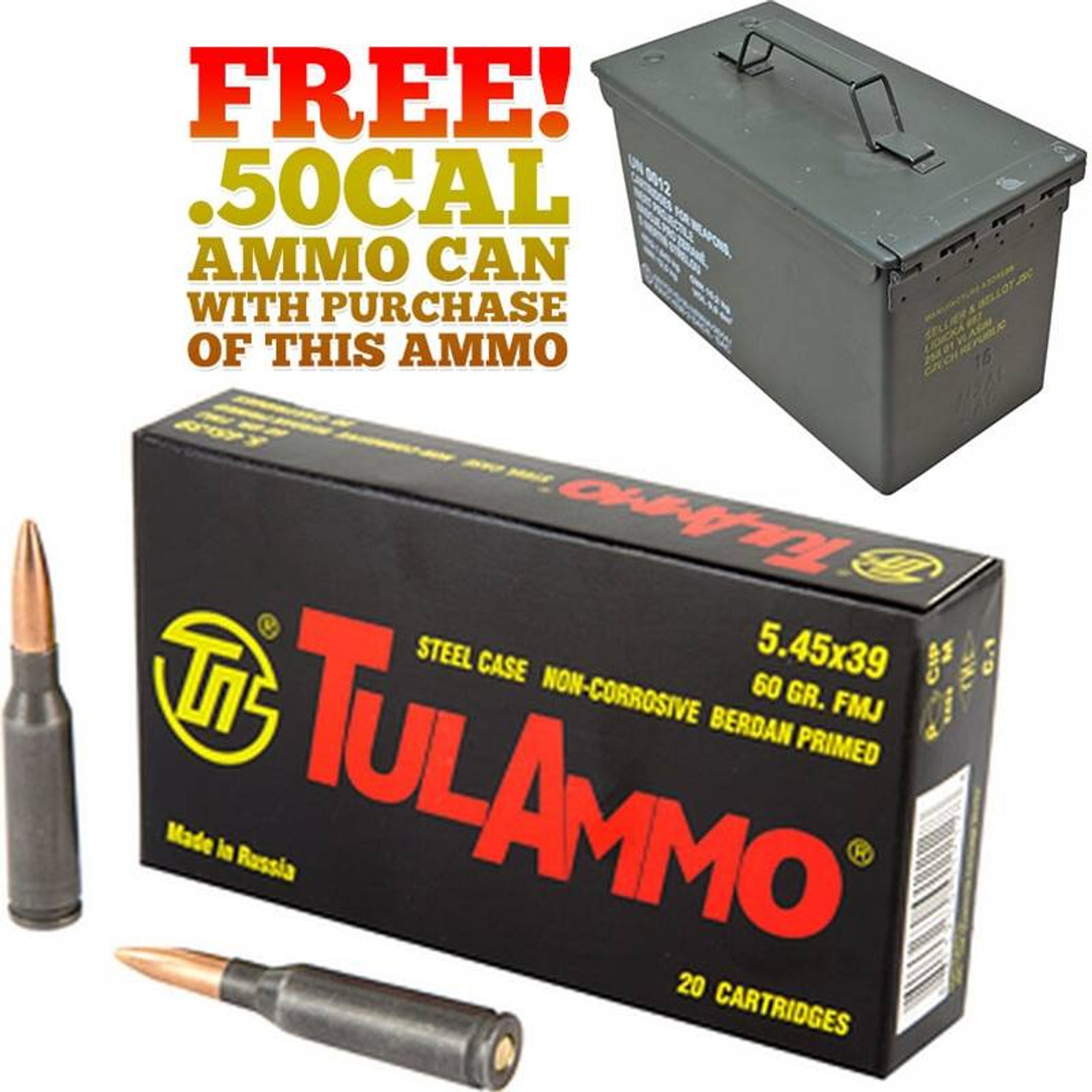 340rds Tulammo 5.45x39mm 60gr FMJ with FREE! Ammo Can - Centerfire 