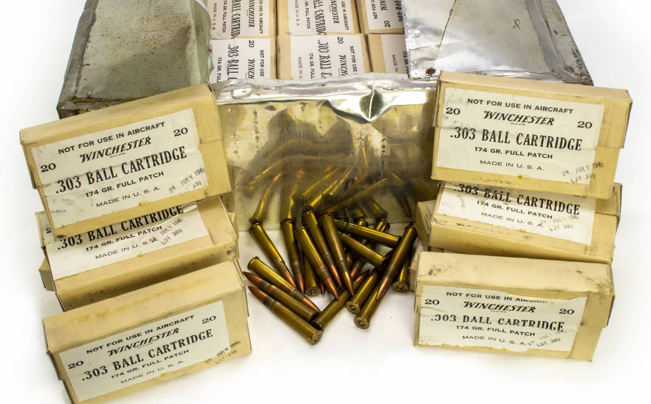 100 Round Pack - 303 British 174 Grain Full Patch (FMJ) Type Ball Ammo  Winchester WW2 Era Surplus Ammo - Sold AS-IS - For Collectors