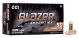 CCI Blazer Brass 9mm 124gr. Full Metal Jacket Round Nose 50rd/Bx