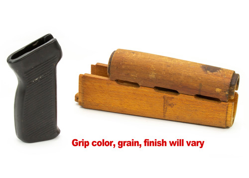 AK47 Yugo Upper & Lower Unfinished Wood Handguard with AK 47 Black Plastic Grip