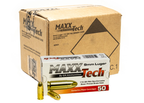 MaxxTech 9mm 115GR FMJ 500 RD Brass Case PTGB912