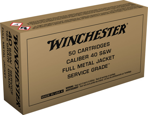 Winchester Ammo SG40W Service Grade  40 S&W 165 gr Full Metal Jacket Flat Nose (FMJFN) 50 Bx/ 10 Cs