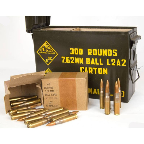 Malaysian 7.62x51 (.308 Winchester) 146 Grain FMJ Ball L2A2 300rds Per Metal Ammo Can Malaysian 7.62x51 (.308 Winchester) 146 Grain FMJ Ball L2A2 300rds Per Metal Ammo Can