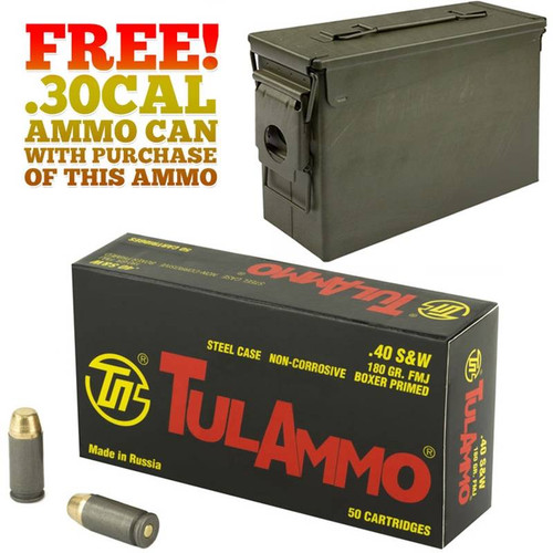 450rds Tulammo .40 S&W 180gr FMJ with FREE! Ammo Can 450rds Tulammo .40 S&W 180gr FMJ with FREE! Ammo Can