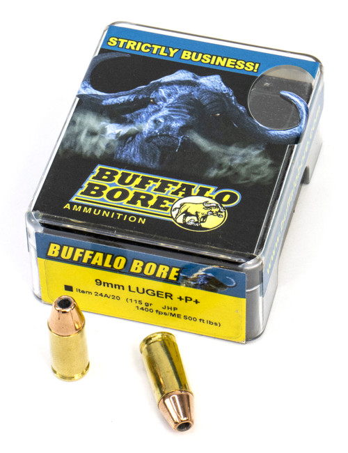 Buffalo Bore Ammunition Pistol 9mm Luger +P+ 115 gr Jacketed Hollow Point (JHP) 20 Bx