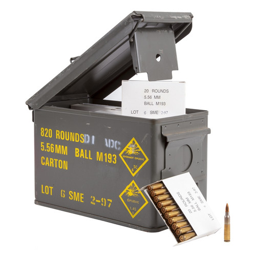 820rds Malaysian 5.56x45mm Ball M193 Surplus Ammunition 55 Grain Full Metal Jacket in Ammo Can