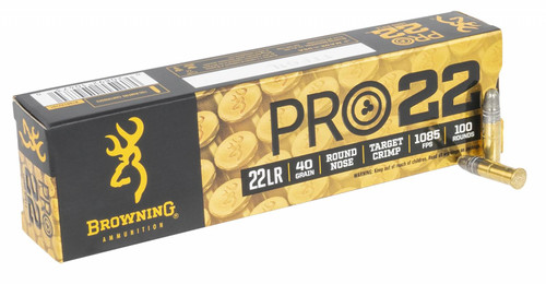 Browning Ammo B194122101 Pro22 Subsonic Velocity 22 LR 40 gr Lead Round Nose (LRN) 100 Bx/ 20 Cs