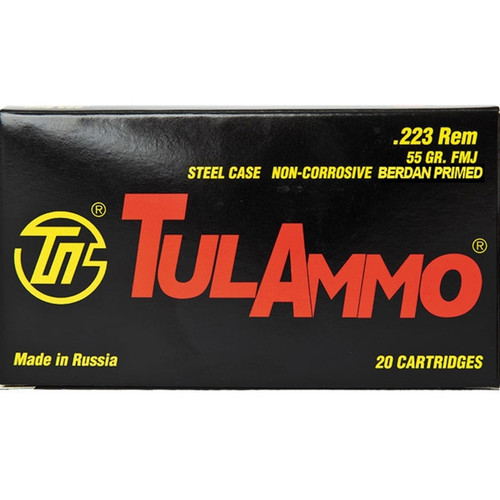 TulAmmo .223 FMJ 55GR Russian Mfg. 500rds - (5) 100rd boxes