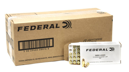 Federal 9mm Luger 115gr Hi-Shok JHP - 1000rd