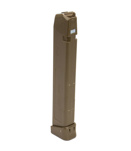 Glock Compatible 9mm 33rd FLAT DARK EARTH (FDE) Reinforced Steel Lined Polymer Magazine