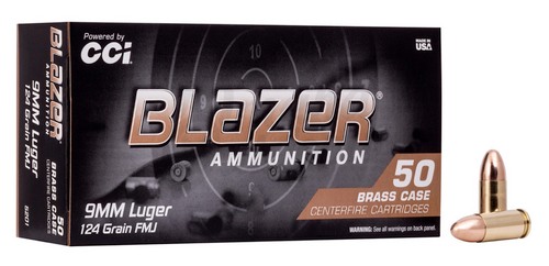 CCI Blazer Brass 9mm 124gr. Full Metal Jacket Round Nose 50rd/Bx