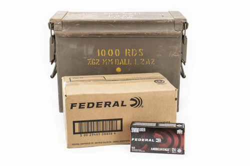 FEDERAL AMERICAN EAGLE 9mm LUGER 124GR FMJ 1000RD CASE AE9AP