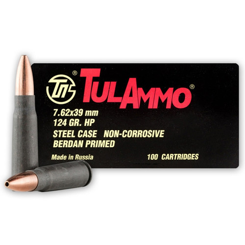 TulAmmo 7.62x39 HP 124GR Russian Mfg. Ammo 100rds