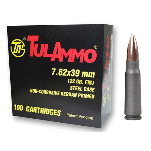 TulAmmo 7.62x39 FMJ 122GR Russian Mfg. Ammo 500rds - (5) 100rd Boxes