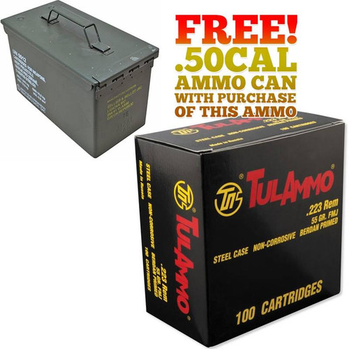 400rds Tulammo .223 Rem 55gr FMJ with FREE! Ammo Can