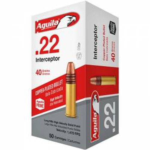 Aguila 1B222320 Special Interceptor 22 LR 40 gr Copper-Plated Solid Point 50 Bx/ 100 Cs