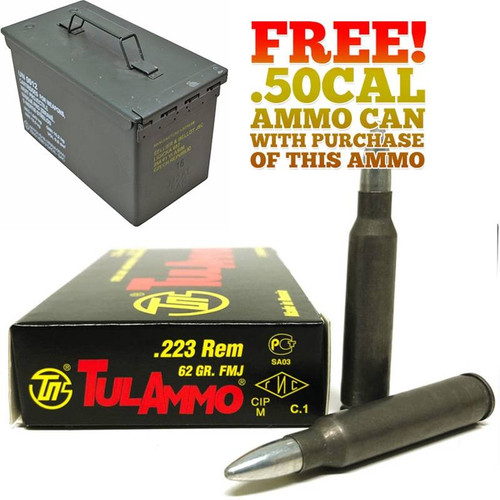 400rds Tulammo .223 Rem 62gr FMJ with FREE! Ammo Can