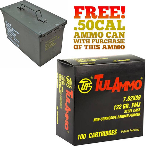 400rds Tulammo 7.62x39mm 122gr FMJ with FREE! Ammo Can