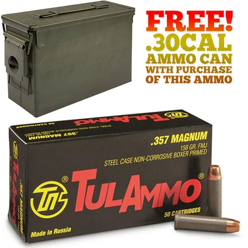 400rds Tulammo .357 MAG 158gr FMJ with FREE! Ammo Can