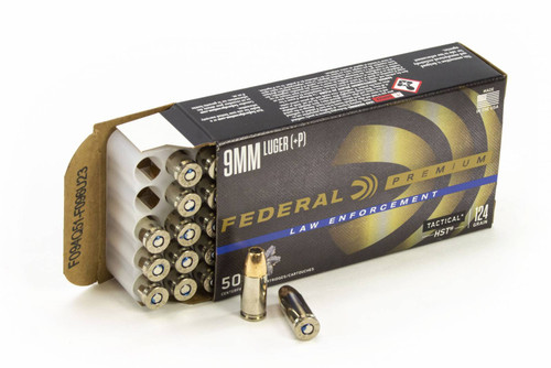 Federal Law Enforcement 9mm Luger Ammo 124 Grain +P HST Jacketed Hollow Point 50rds