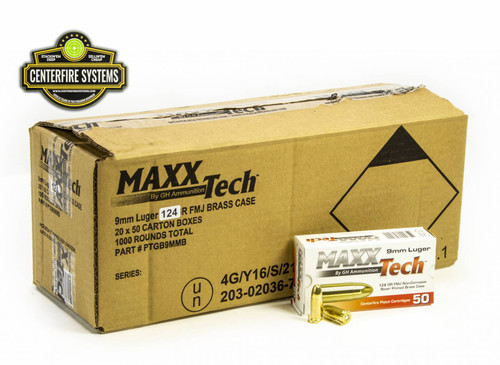 Maxxtech PTGB912B 9mm Brass 124 GR Full Metal Jacket 1000rd Case