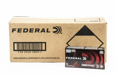 Federal 9mm Ammunition American Eagle 115 Grain FMJ 1000rd in 50rd Boxes