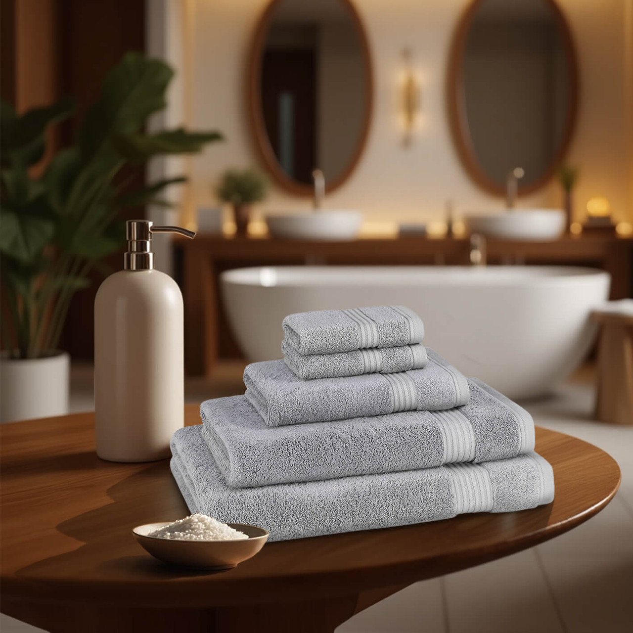 5 Piece 700GSM Bamboo Towel Set - 2 Face Cloths, 1 Hand Towel, 1