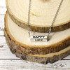 Happy Life Necklace - Silver Finish Bar Necklace