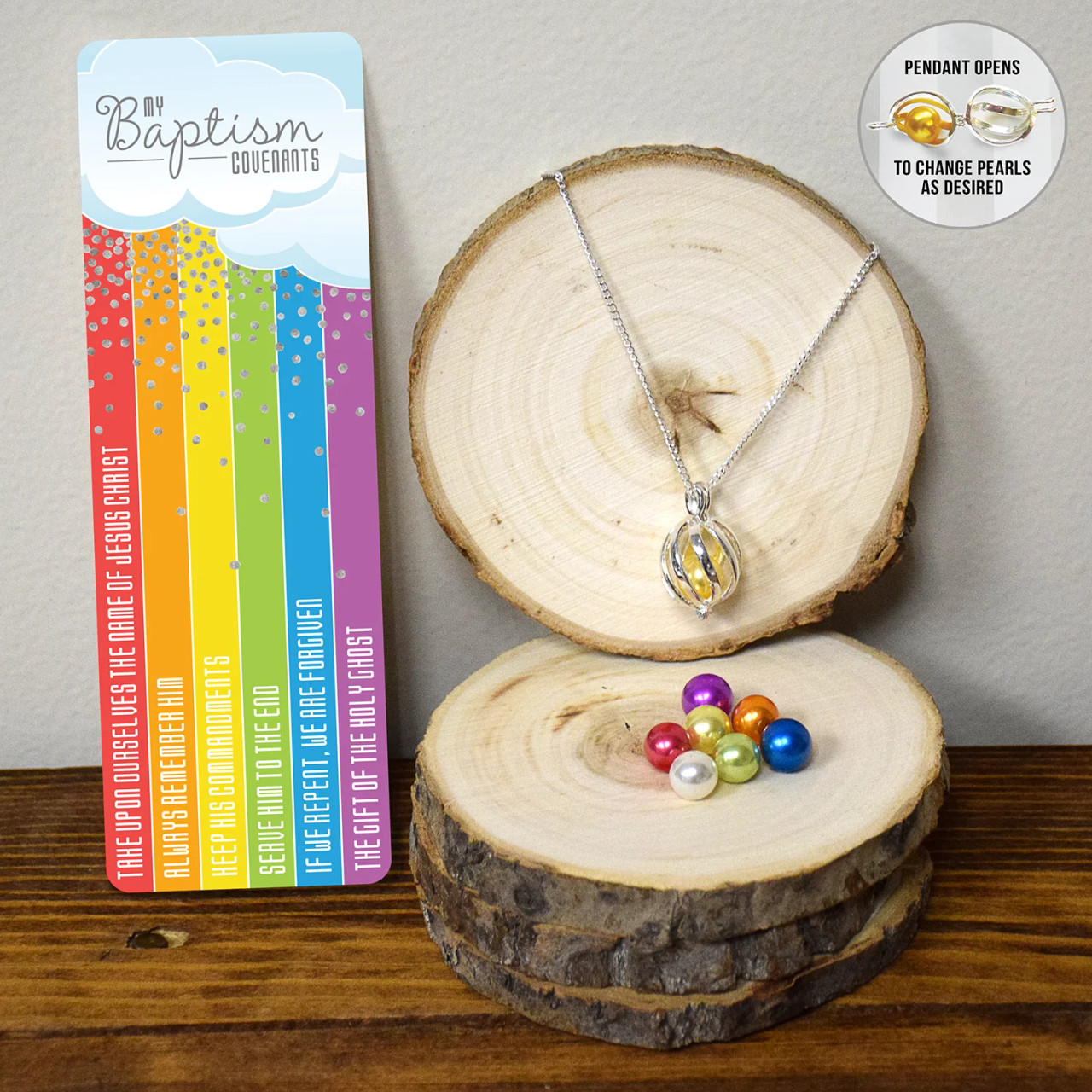 Baptism Rainbow Necklace and Bookmark Set