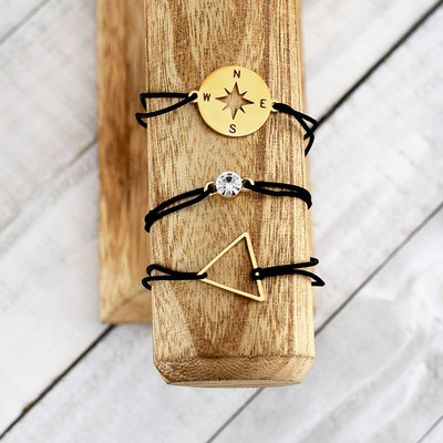 Compass charm cord bracelet set Elastic adjustable Bracelets with charms